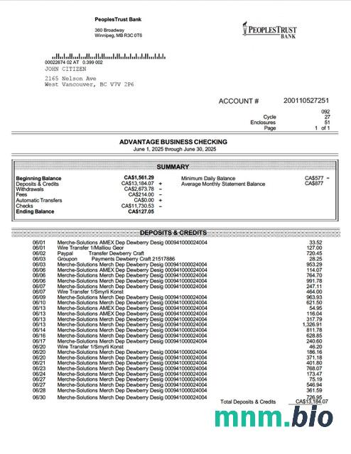 Szablon wyciągu bankowego Canada Bank of Montreal w programie Word i PDF